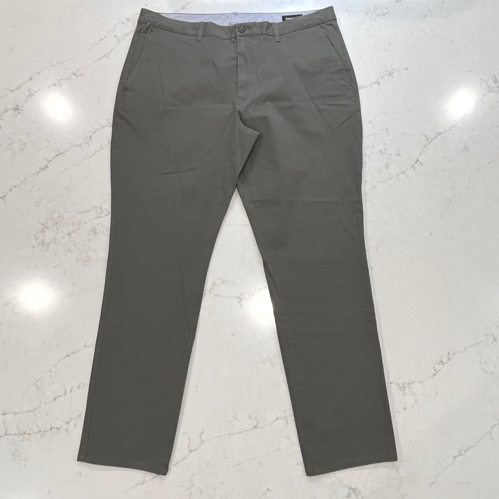Bonobos Slim Taper Chino Pants Mens 38x30 Green Grey Stretch Minimalist Casual